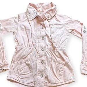 VINTAGE BILLABONG Women's Pink Collared Rolled Sleeve Button Front Utility Jacke
